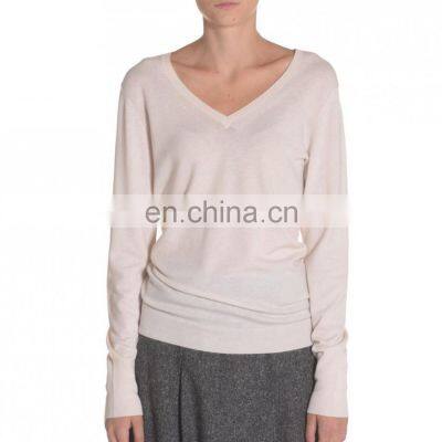 Cashmere loose knit women long sleeve v neck sweater jumper