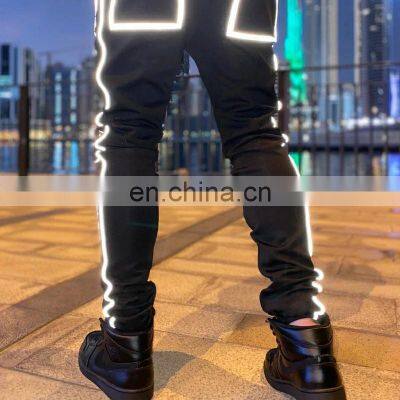 Custom reflective striped muscle trousers hip hop sweatpants men's jogging pants