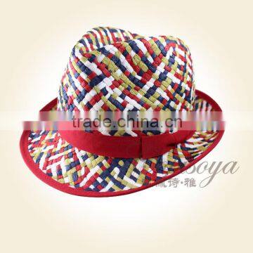 2015 new year gift hat fashion handmade hat checked woven paper hat