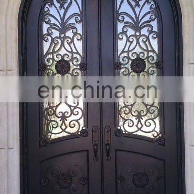 Apartment Exterior Arch Design Double Entry Wrought Iron Door