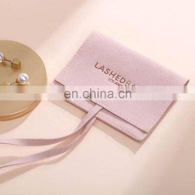 PandaSew Custom Logo Printed Microfiber Jewelry Pouch with Ribbon Envelope Gift Packaging Bag