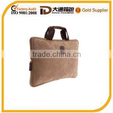 Highly-durable waterproof suede-effect PVC laptop bag with leather detailing