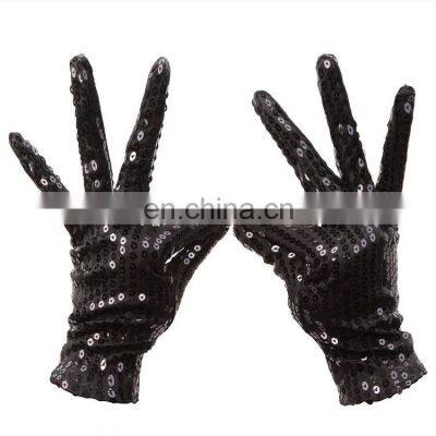 Kids Glitter Rave Costume Gloves Silver Sparkling Sequin Dance Gloves Teenage Costume Gloves For Party Show Cosplay