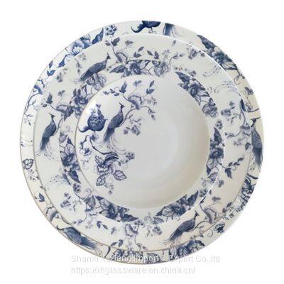 Customized Tableware Sets Western Dinnerware Set Ceramic Blue White Round Dinner Plates New Arrival Bone China WeddingTableware Sets Western Dinnerware Set Ceramic Blue White Round Dinner Plates New Arrival Bone China Wedding