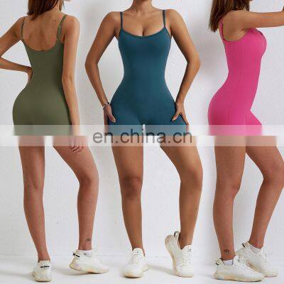 One Piece Sexy Shorts Backless Jumpsuits Custom Adjustable Spaghetti Straps Workout Rompers