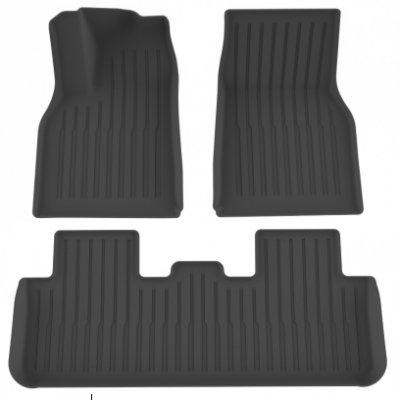 Tapetes de ch?o moldados a vácuo em TPE para o Tesla Model Y Juniper 2025 - DZ25000700, Design com listras verticais e perfura??es (Conjunto de 3 pe?as)
