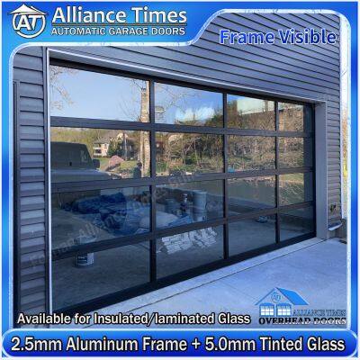 Aluminum Frame Frosted Transparent Clear Tempered Glass Panels Sectional Garage Doors