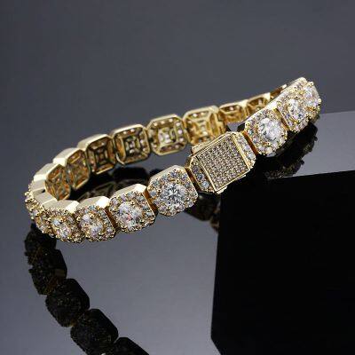 Iced Clustered Tennis Bracelet in Yellow/White Gold(10mm) With Spring Clasp Hip Hop Fashion Jewelry photo-4