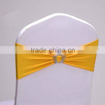 elastic yellow spandex chair sashes lycra chair bands with crown shape buckle