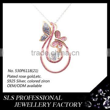 Delicate workmanship colored blue / red stone pendants wholesale butterfly pendant