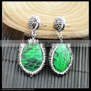 LFD-020E Wholesale Green Snakeskin Drop Dangle Earring With Pave Crystal Rhinestone Charm Jewelry Druzy Earrings