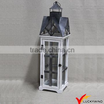 Small High White Wooden Distressed Classic Lantern