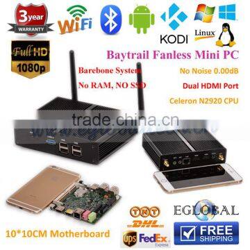 Smallest Fanless Mini PC Intel Celeron N2920 Quad Core Mini PC Office Net Computer Dual USB Port barebone system Free Shipping