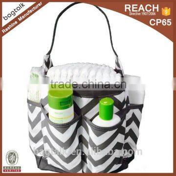 DB0570 Black And White Stripe Diaper Bag Caddy Bath Organizer