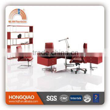 MT-07 table for executive red leather/PU cover executive table stainless steel frame MDF office table                        
                                                Quality Choice