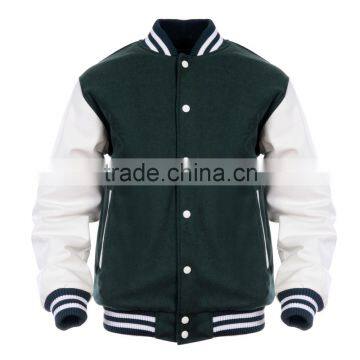 Varsity Jacket, Letterman Style College Jacket made of made of Melton wool body with Lamb Wool and Leather Sleeves