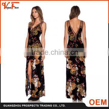 2016 Spring&Summer New Designs Sexy Deep V XXL Size Fashion Lady Printed Dress