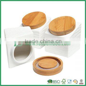 FB1-6014 3 pcs of a set White ceramic wave spice bottle bamboo cap and rack                        
                                                Quality Choice