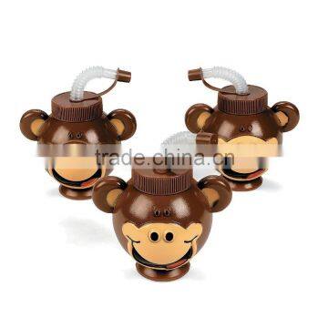 13 oz. 380ml Promotional Popular Customized Plastic Beach Monkey Head Shaped Cups with Lids and Straws Wholesale Manufacturer