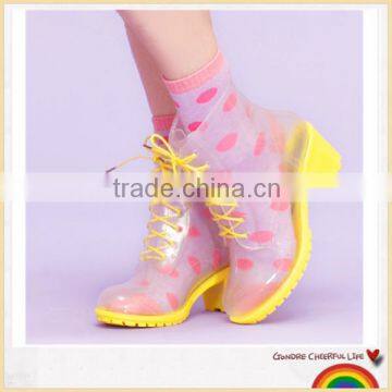 Women high heel PVC clear rain boots