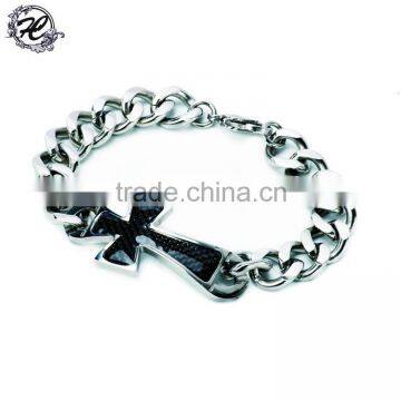 2016 factory price 316l stainless steel carbon fiber cross bracelet for men