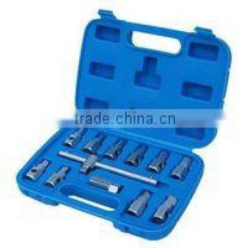 Oil drain plug socket set, 11pcs, sliding T-handle