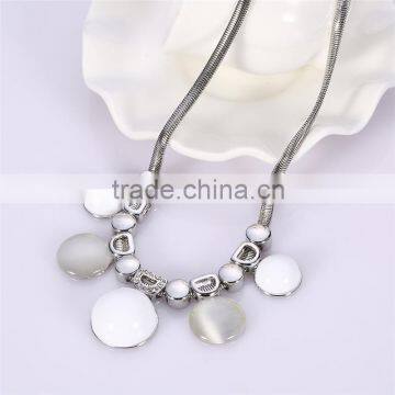 Elegant Real White Gold Plated Semiround Simulated Pearl and Opal Real Snake Chain Necklace & Pendant for Women Girls Jewelry photo-3