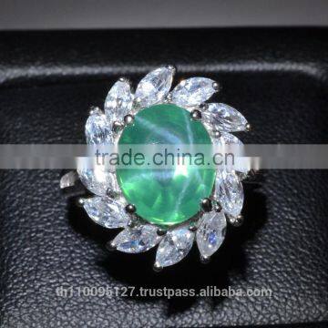 11x9 MM Green Star Sapphire Ring Lab-Created Sterling Silver 92.5 Size 7