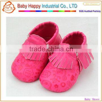 wholesale new arrival hot pink newborn baby dress leather shoes for girls