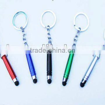 top quality mini plastic touch screen pen with metal key ring