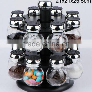 TW558B 16pcs glass spice jar set with plastic stand