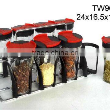 TW960 8pcs glass spice jar with metal rack