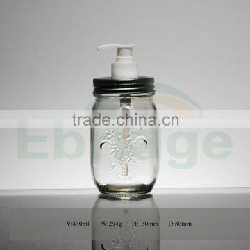 420ml glass mason jar with plastic spray for washing liquor manufacturer