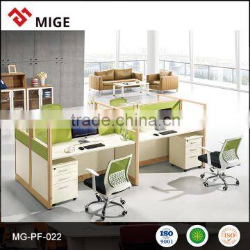 Green and white Cheap office low partition for 4 peason