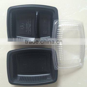 2 COMPARTMENT PP Food Container Black Bottom Clear Lid 1000ML photo-2