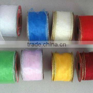 HOT SALE 5CM Christmas Decorative Gift Wrapping Wired Orangza Ribbon Spool