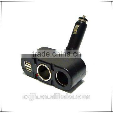 3 Way Black Car Cigarette Lighter Socket Charger with dual USB Port