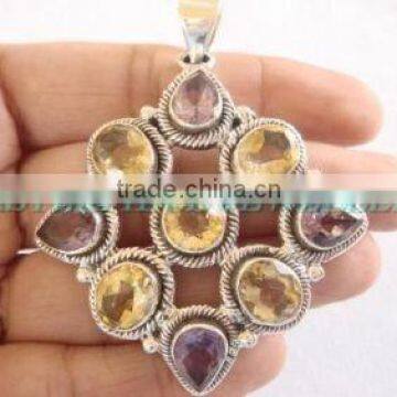Sterling Silver CITRINE & AMETHYST Pendant, Semiprecious Pendant, online jewelry stores