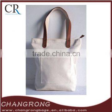 Blank Canvas Tote Bag With Leather Handle