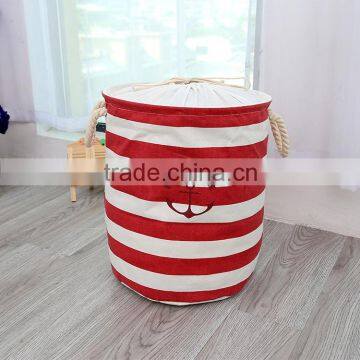 2015 New Zakka Stripe The Beam Port Linen Multi-function Handle Stackable Storage Barrel Laundry Basket Toy Storage Box Quality Choice photo-2