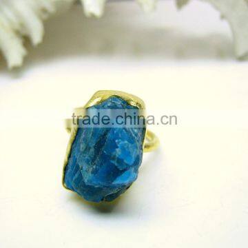 Neon Apatite Vermeil Rough Natural Gemstones Ring, Matt Finish Adjustable Rings, 925 Solid Sterling Silver Rings photo-3