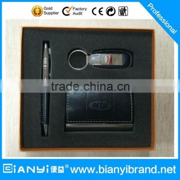 Leather business card holder and credit card holder,name card holder with pen,key chain laser logo in gift box