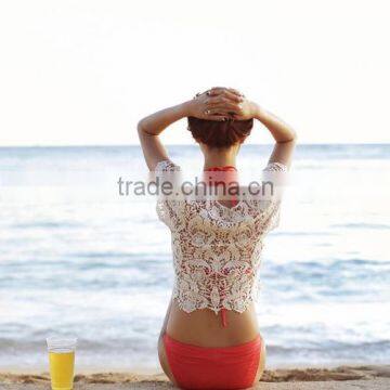 2016 Crochet Stitching Bikini Outside Smock Cover Up Hollow Beach Blouse photo-3