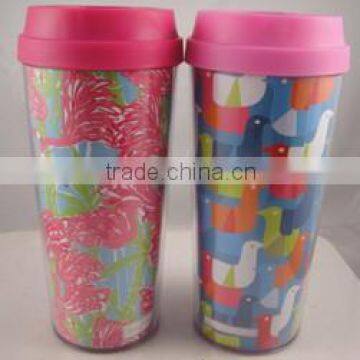 16 oz AS double wall water bottle, plastic drinking cup, plastic tumbler with removable paper insert