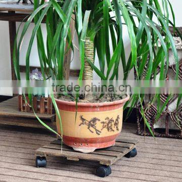 portable wood plant pot tray with wheet