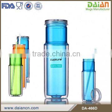 Small MOQ new style clear plastic travel mug with straw