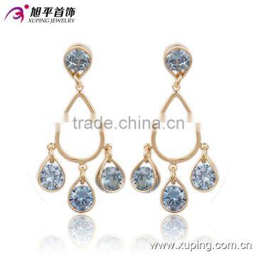 91124 Xuping Fashion Blue Color Stud Drop Earring 18K Gold Plated Jewellry Earrings