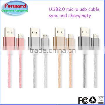3ft aluminum nylon braid high speed USB2.0 micro usb cable sync and charging