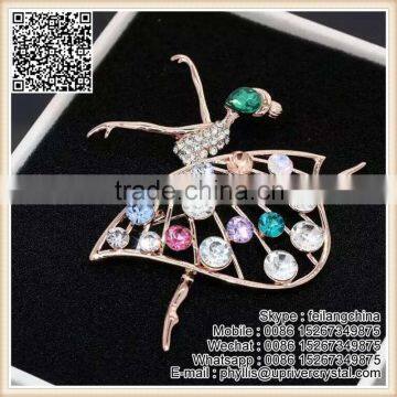 Diamond Girl Dance Brooch Emerald Blue Crystal Dress Brooch For Girl