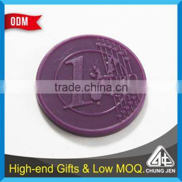 Customized Silver Powder Embossed Euro Trolley Custom Token Plastic